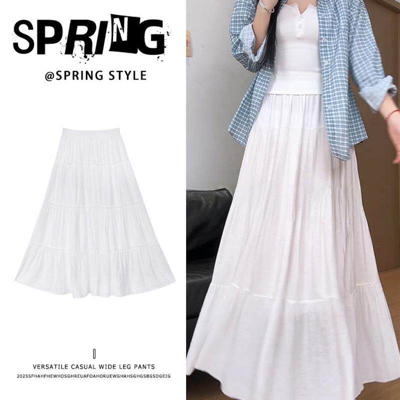 白色半身裙女2026新款春季高腰垂坠感a字半裙仙女气质蓬蓬蛋糕裙