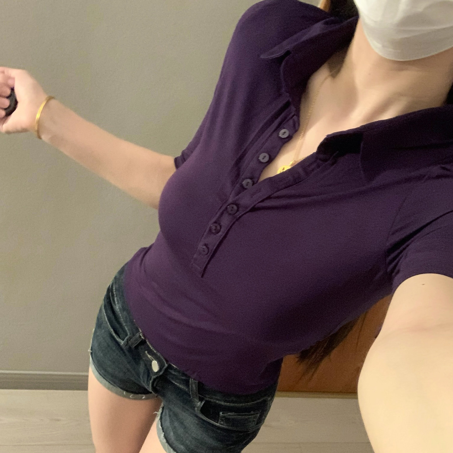 美式复古紫色polo领中袖t