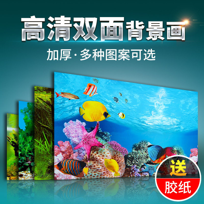 鱼缸背景纸画高清图立体鱼缸壁纸背景画双面水族箱装饰鱼缸贴纸