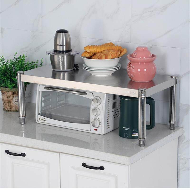 单层不锈钢厨房简易置物落地架单层201家用调料微波炉烤箱收纳层