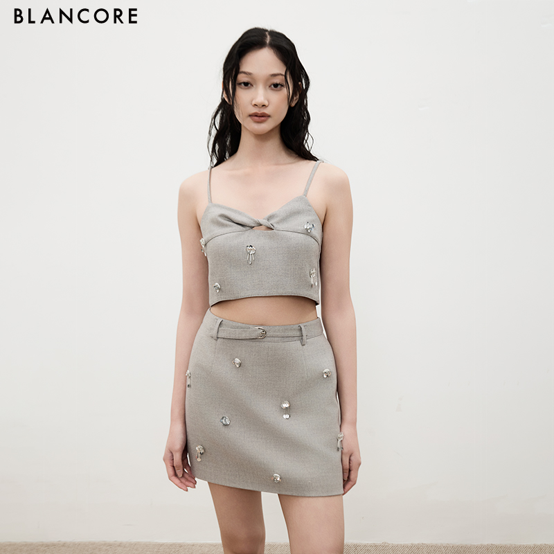 BLANCORE钉珠毛呢A字裙套装