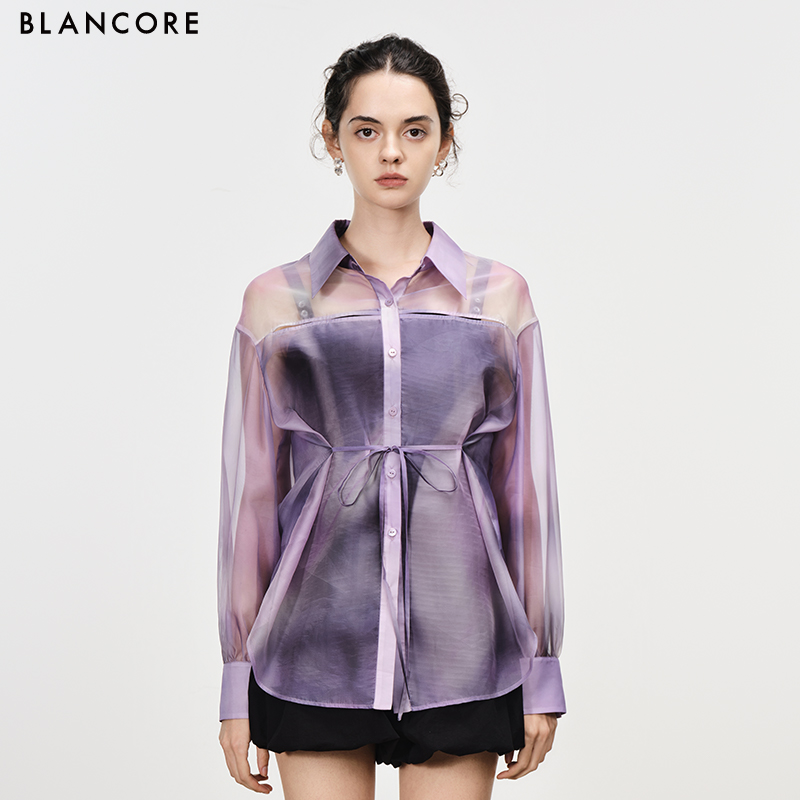 BLANCORE晕染印花镂空衬衫外套