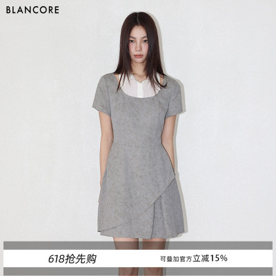 BLANCORE假两件衬衫领拼接连衣裙