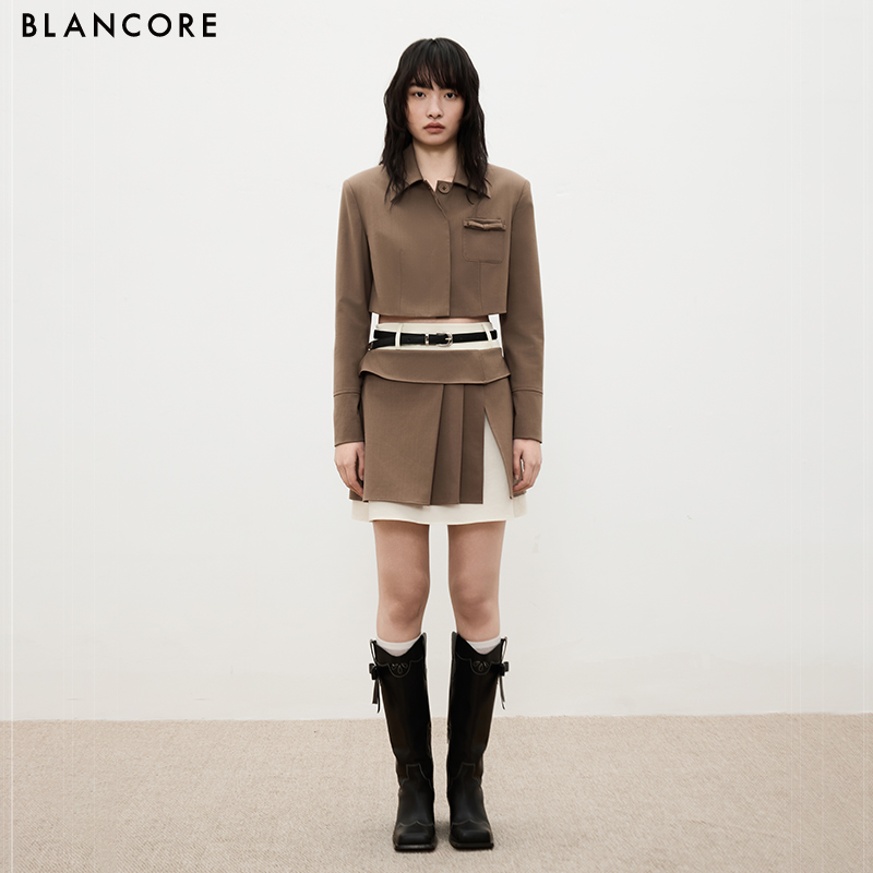 BLANCORE韩系短款撞色百褶半裙