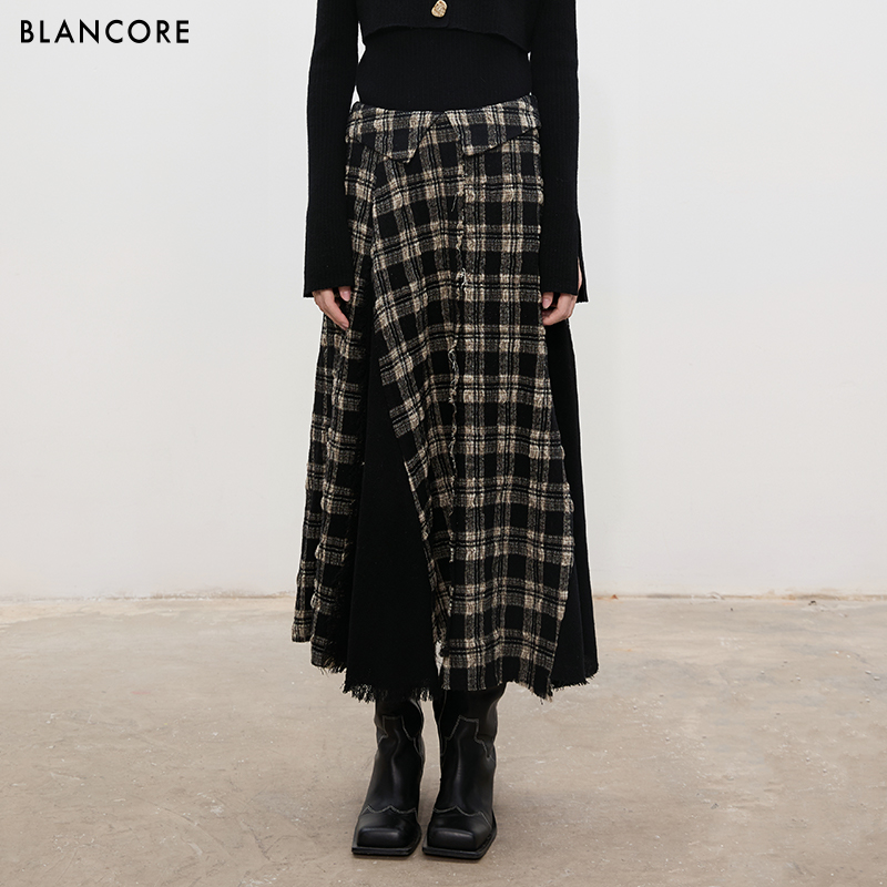 BLANCORE新品不规则格子拼接半裙