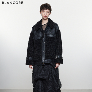新款 2024冬季 设计感拼接皮毛机车夹克外套 设计师品牌BLANCORE