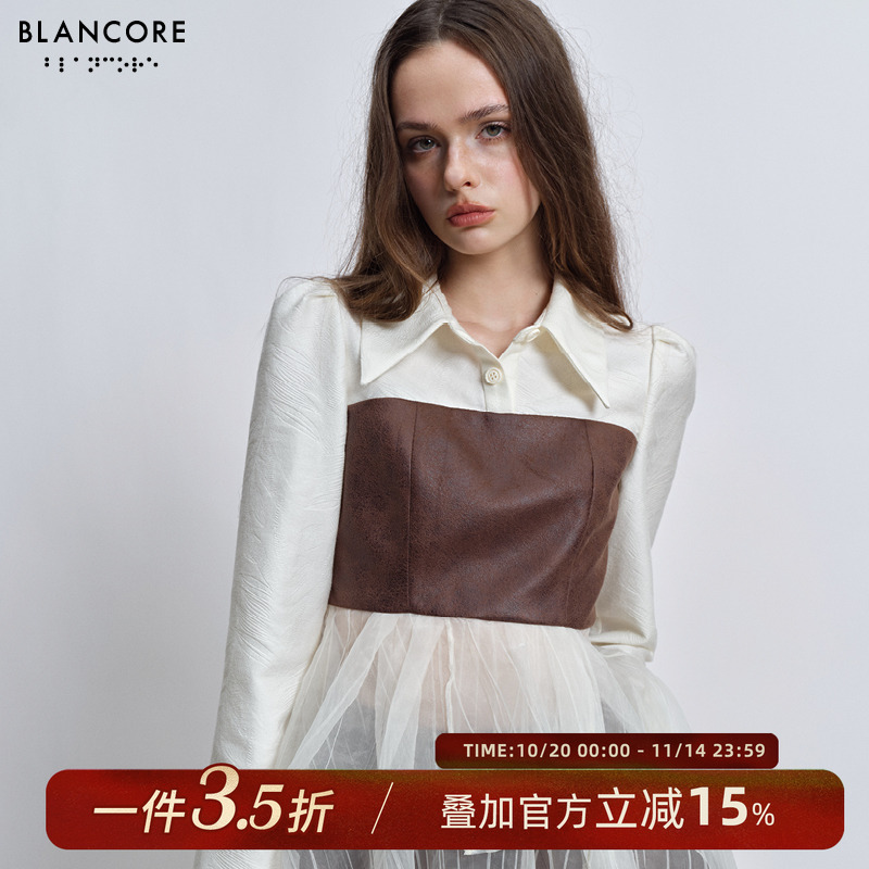 BLANCORE气质拼纱蓬蓬上衣