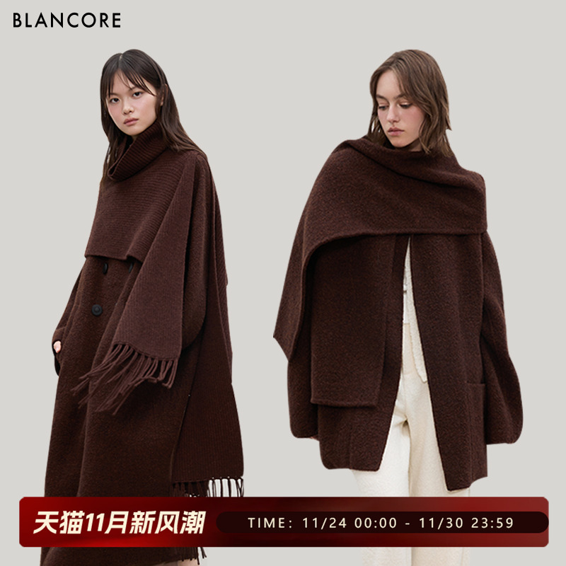 BLANCORE围巾长款羊驼毛羊毛大衣