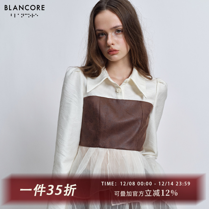BLANCORE气质拼纱蓬蓬上衣