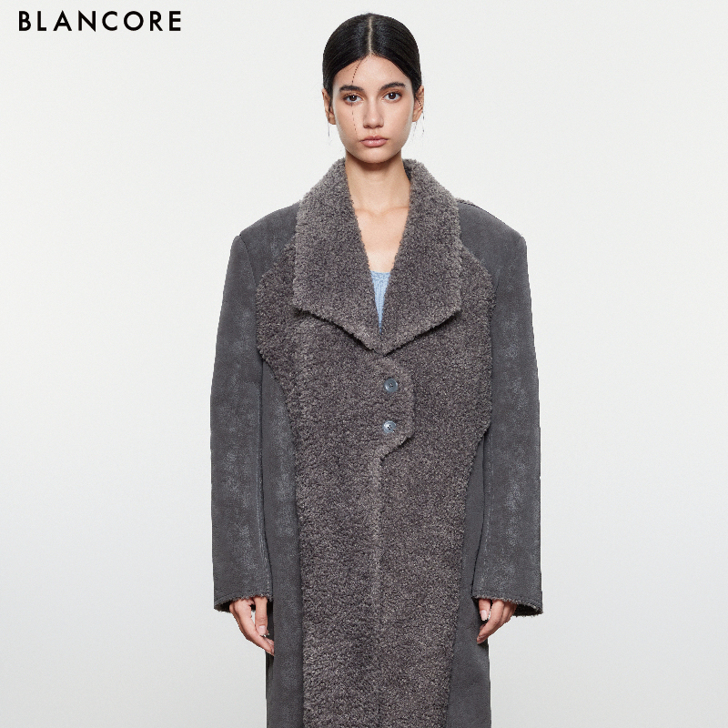 BLANCORE环保皮草拼接大衣外套