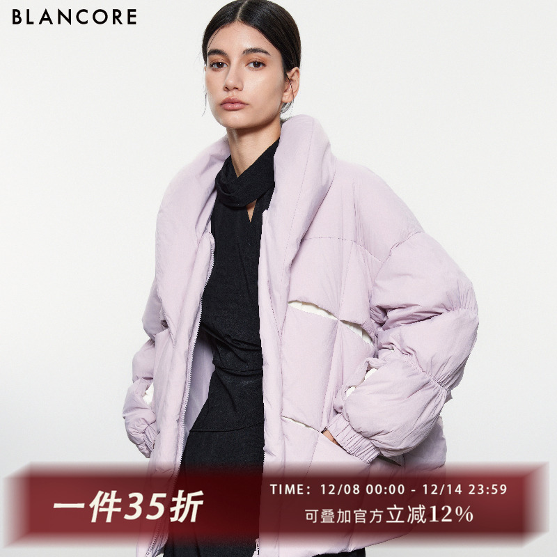 BLANCORE拼色镂空短款羽绒服
