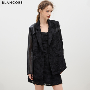 剪花肌理拼纱廓形西装 新款 2025夏季 外套女 设计师品牌BLANCORE