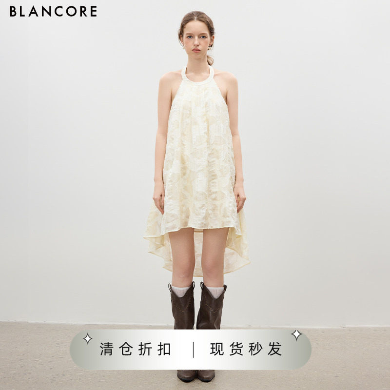 【设计师品牌BLANCORE】2025夏季新款肌理剪花挂脖露背娃娃连衣裙