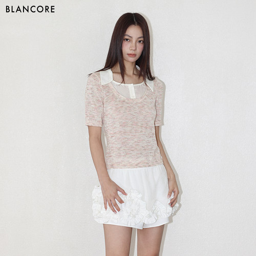 BLANCORE假两件领短袖上衣T恤