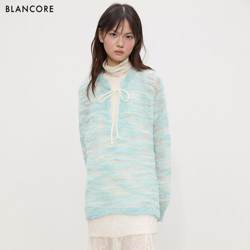 BLANCORE毛蓝色套头针织衫上衣