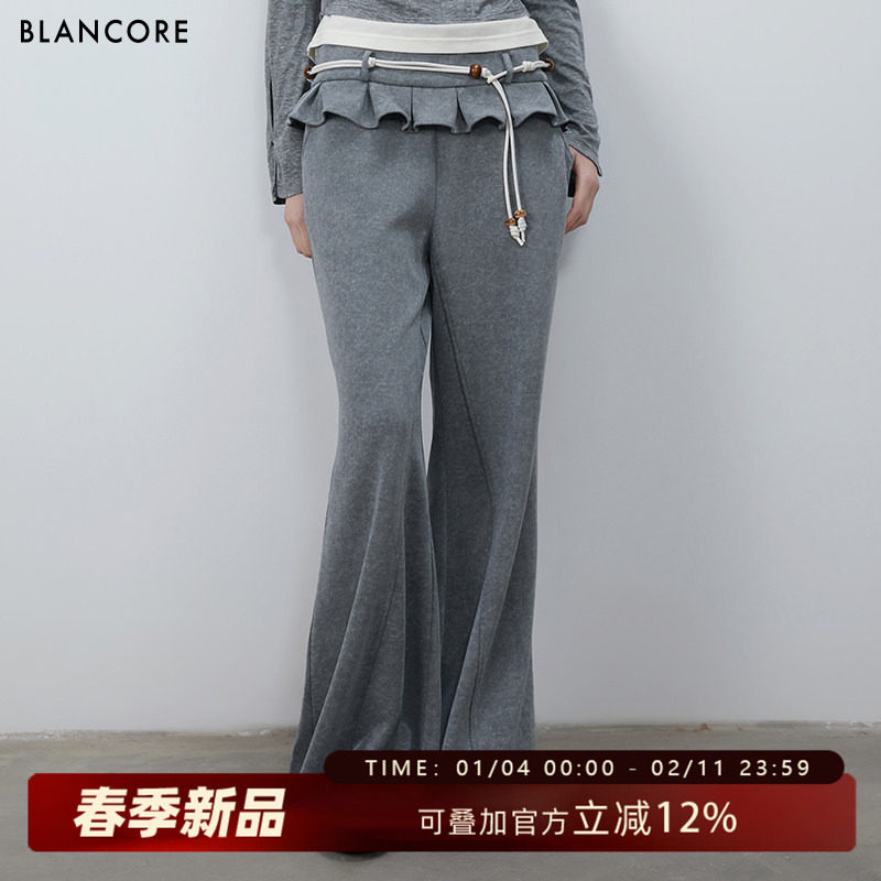 【设计师品牌BLANCORE】2026春新品可拆卸腰带松紧腰喇叭长裤,女装/女士精品,卫裤,淘宝优惠券,粉丝福利购,淘宝优惠卷
