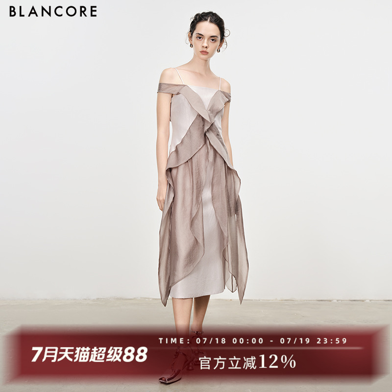 BLANCORE两穿拼纱系带连衣裙