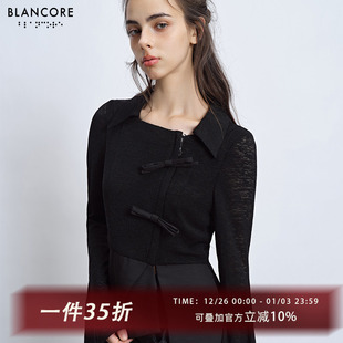 新款 2024秋季 设计感复古方领针织上衣衬衫 设计师品牌BLANCORE