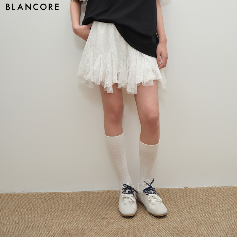 BLANCORE重工插片拼接蕾丝半裙