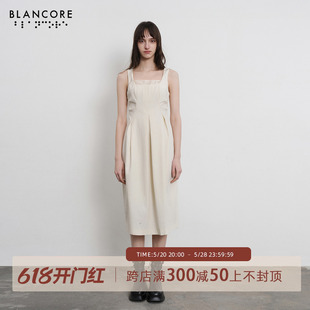 2024夏季 新款 设计师品牌BLANCORE 肌理拼接网纱茧型背心连衣裙