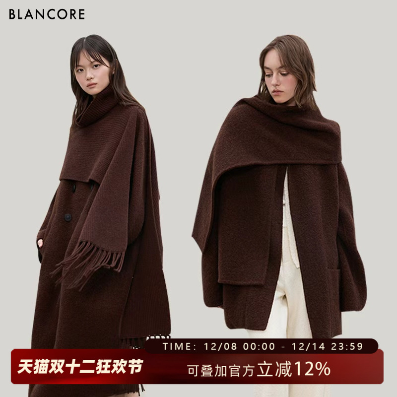 BLANCORE围巾短款羊驼毛羊毛大衣