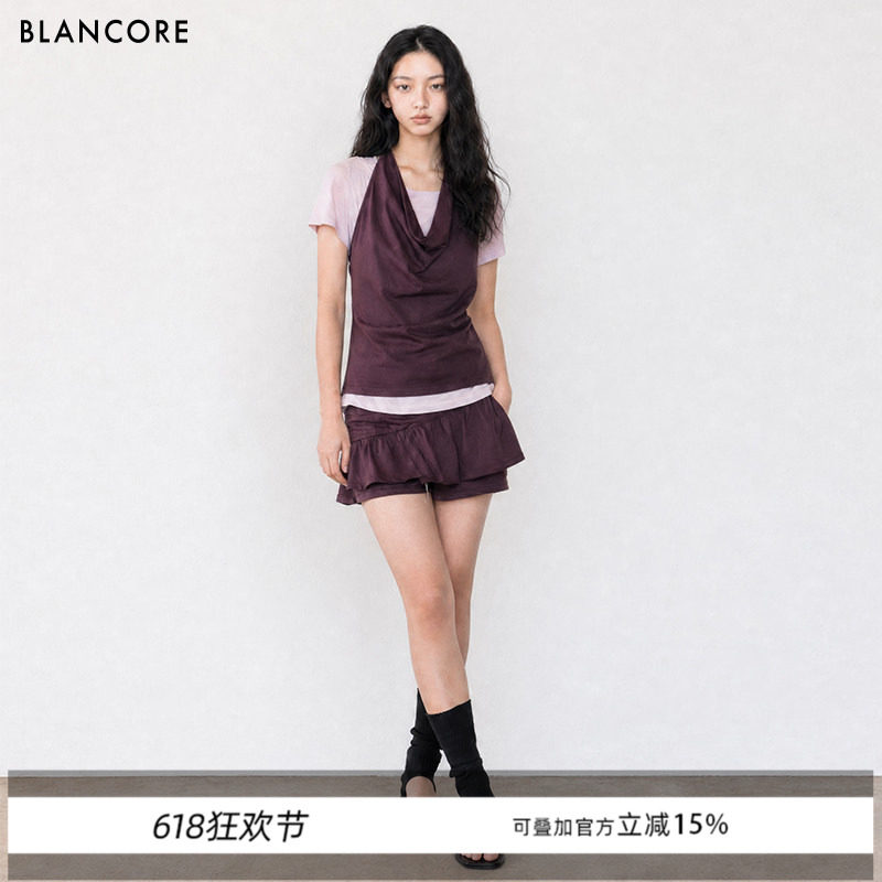 【设计师品牌BLANCORE】2026夏新品撞色挂脖两件套短袖T恤上衣