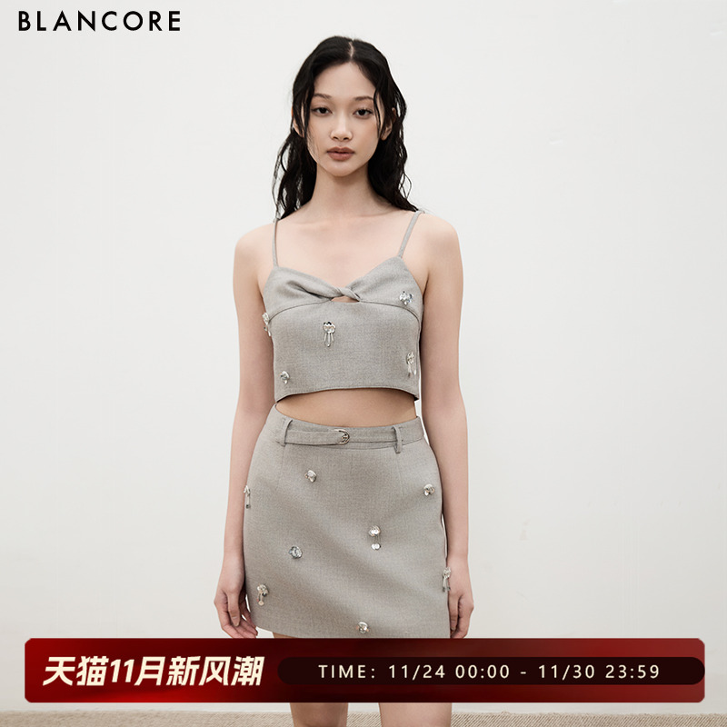 BLANCORE钉珠毛呢A字裙套装