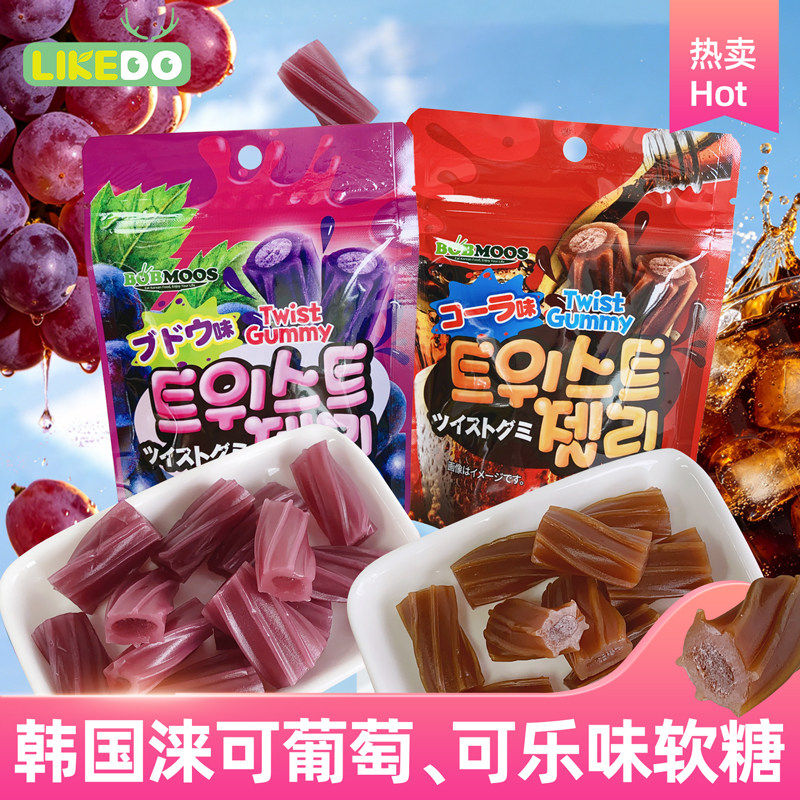 韩国进口涞可多彩夹心软糖QQ橡皮扭扭糖同款零食青苹果可乐苏打