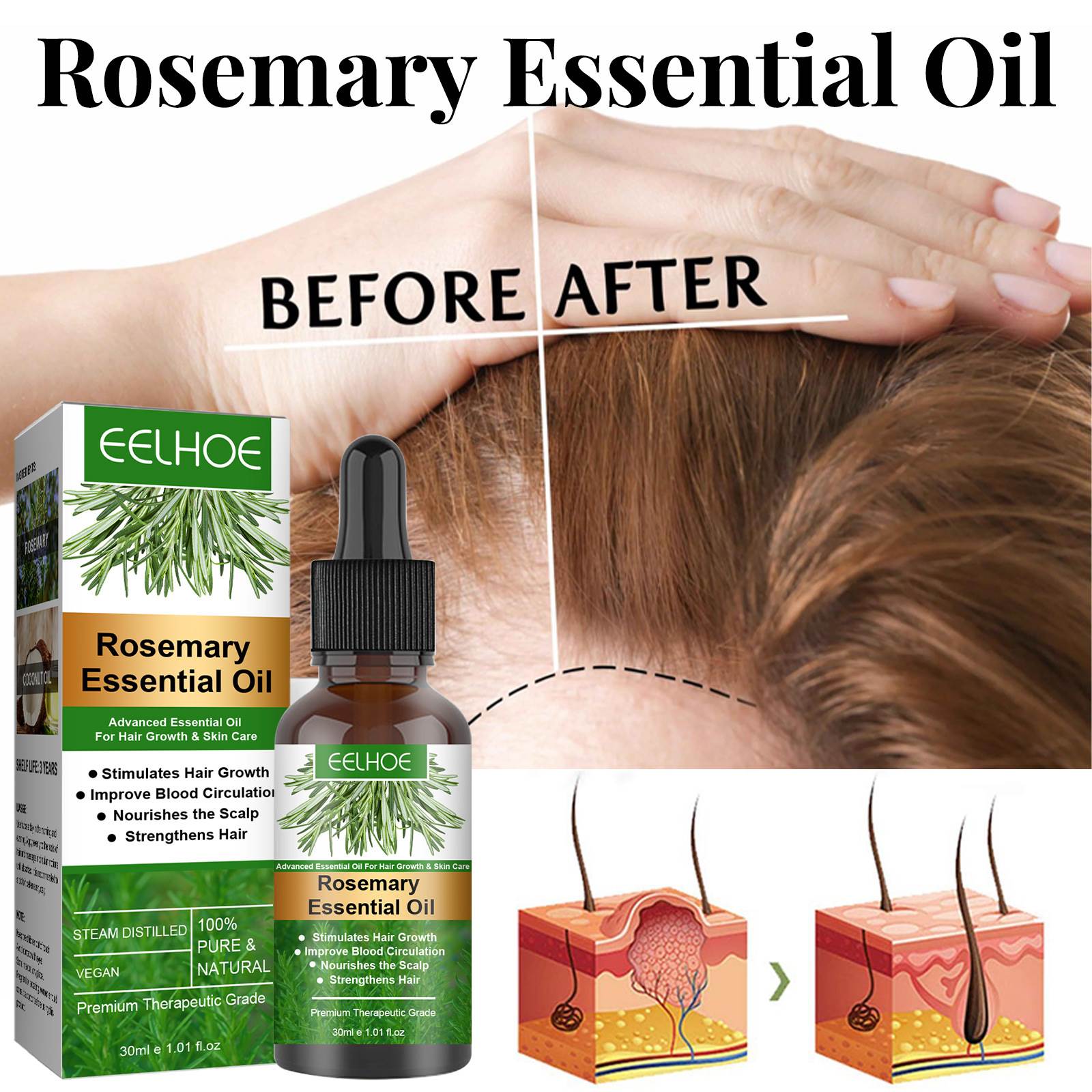 Rosemary Hair Care Essential Oil Anti-frizz Growth Serum护发
