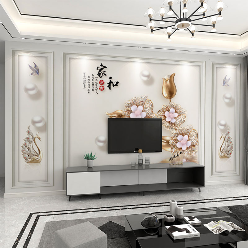 墙纸定制3d立体新中式家和电视背景墙壁纸客厅壁布影视墙装饰壁画图片