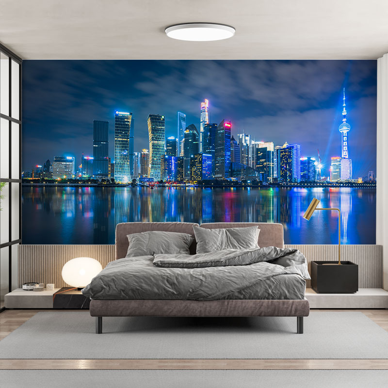 壁纸定制3d立体地标城市夜景床头背景墙壁纸客厅壁布装饰墙布壁画图片