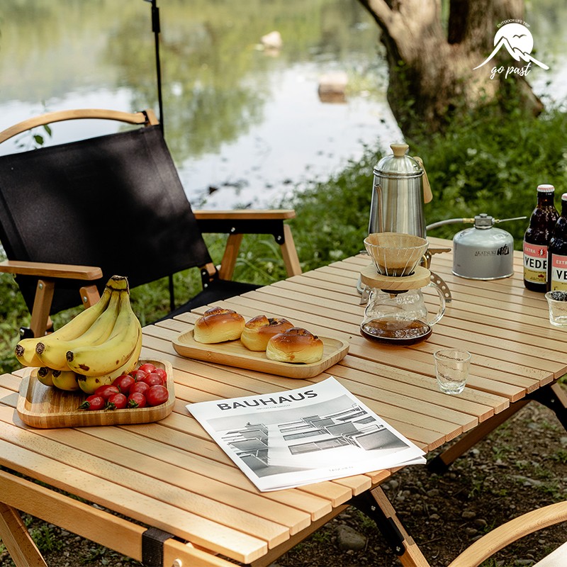 Gopast实木蛋卷桌户外露营便携式可折叠桌椅家用自驾游野餐桌套餐