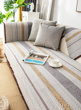 棉麻沙发垫四季通用布艺亚麻防滑靠背老粗布坐垫子日式简约套罩巾