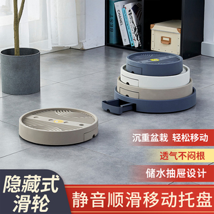 花盆托盘带轮移动底座接水花盘底花架垫底塑料花盒滚轮万向轮圆盘