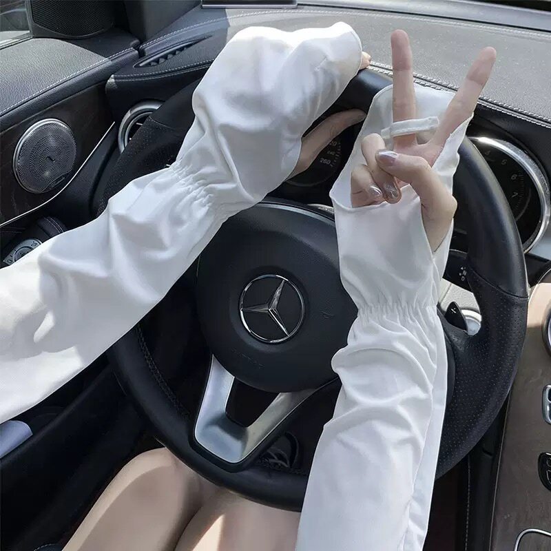 夏季防晒袖套宽松女款长冰袖凉感冰丝透气夏天骑车开车护手臂套袖