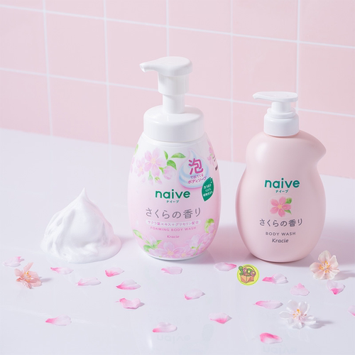 Kracie/嘉娜宝naive肌美精樱花限定款保湿泡沫按压式沐浴露600ml