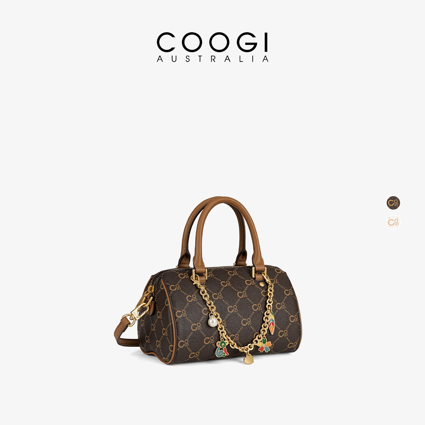 COOGI包包女新款2026轻奢高级感经典老花波士顿包单肩斜挎手提包