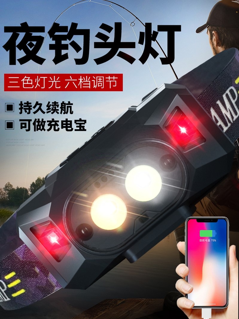 感应头灯强光充电超亮头戴式超轻小号矿灯长续航夜钓鱼专用疝气灯