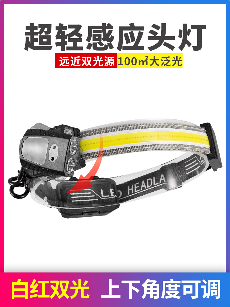 感应头灯强光充电超亮头戴式超长续航夜钓鱼专用小头顶照明灯户外