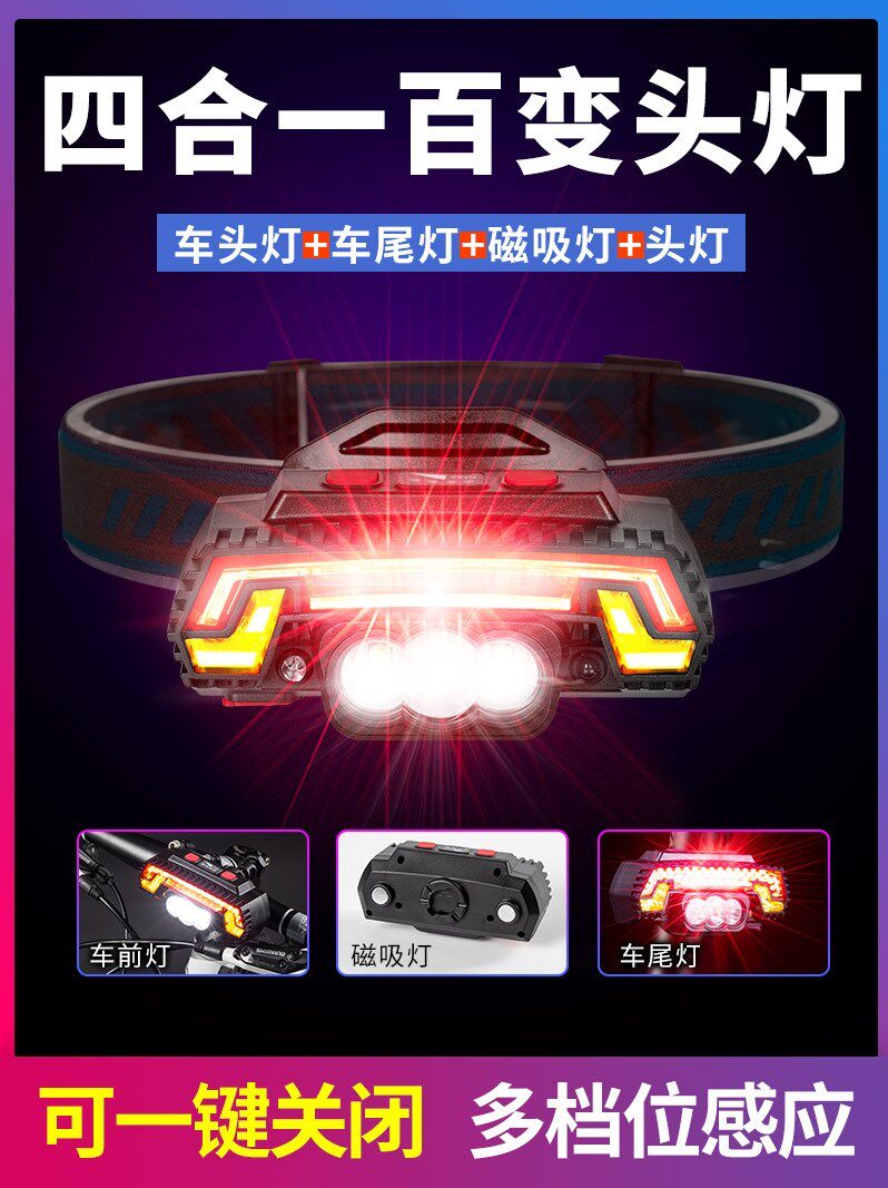 头灯强光充电超亮头戴式照明灯户外led感应夜钓鱼自行车骑行高级