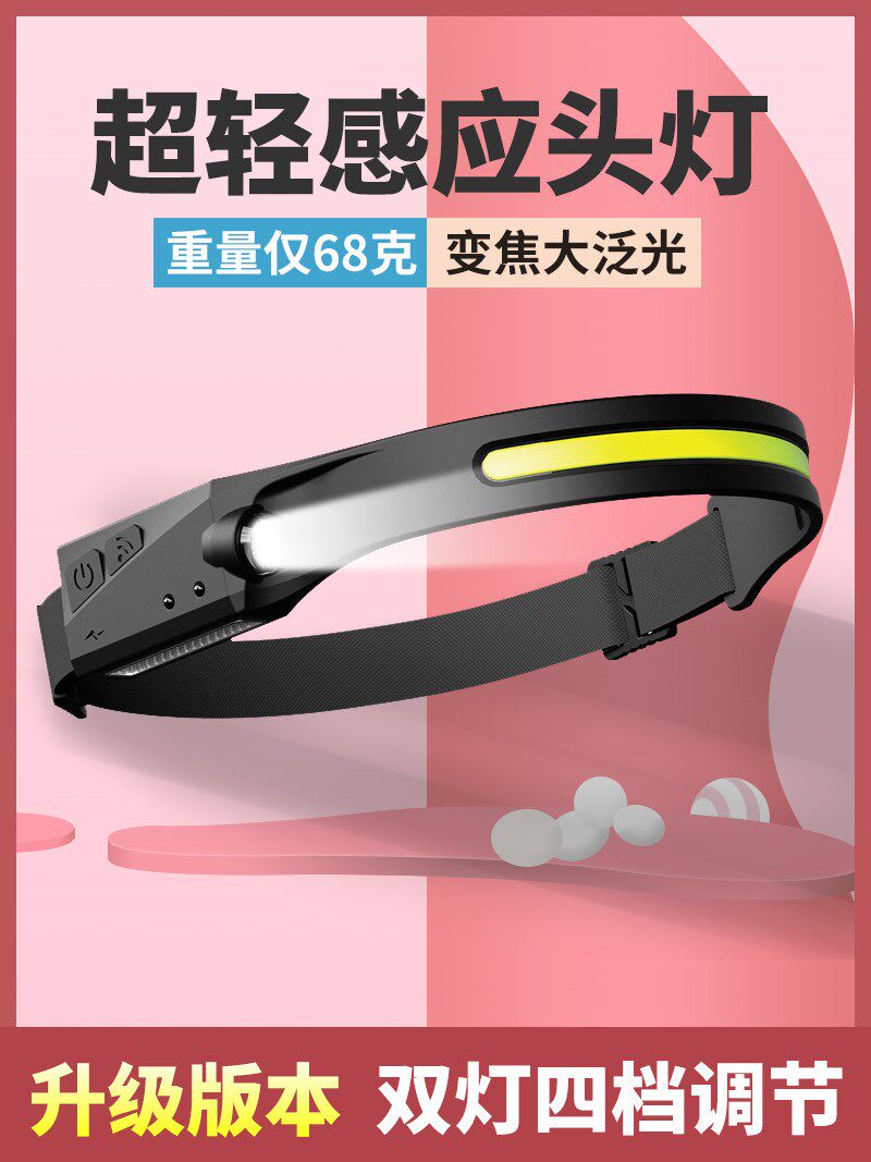 头灯强光充电超亮头戴式感应夜钓鱼专用照明饵灯led安全帽头盔灯