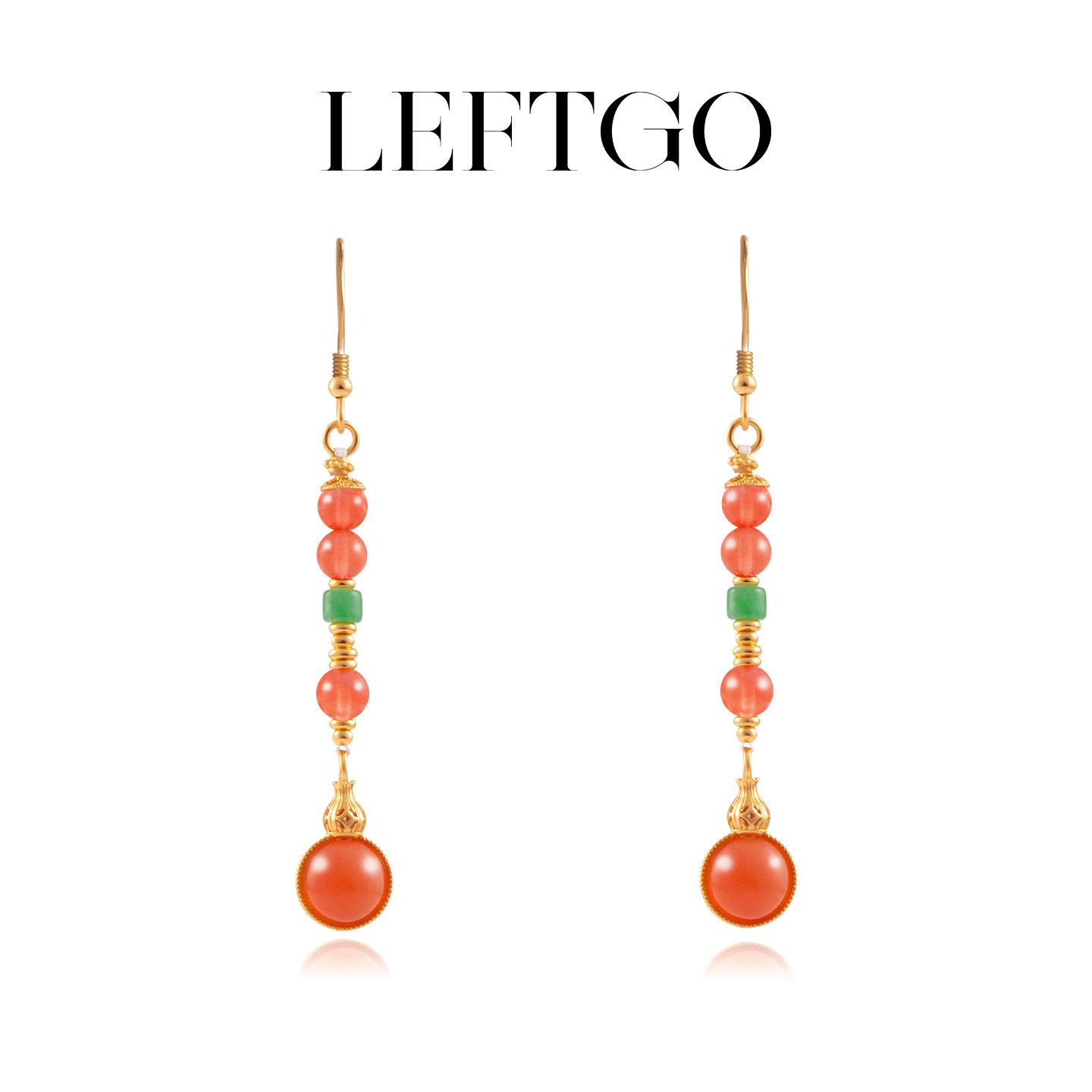 LEFTGO左戈天然南红玛瑙冰红耳坠镶嵌S925银镀18K金耳吊女款耳环,饰品/流行首饰/时尚饰品新,耳饰,淘宝优惠券,粉丝福利购,淘宝优惠卷