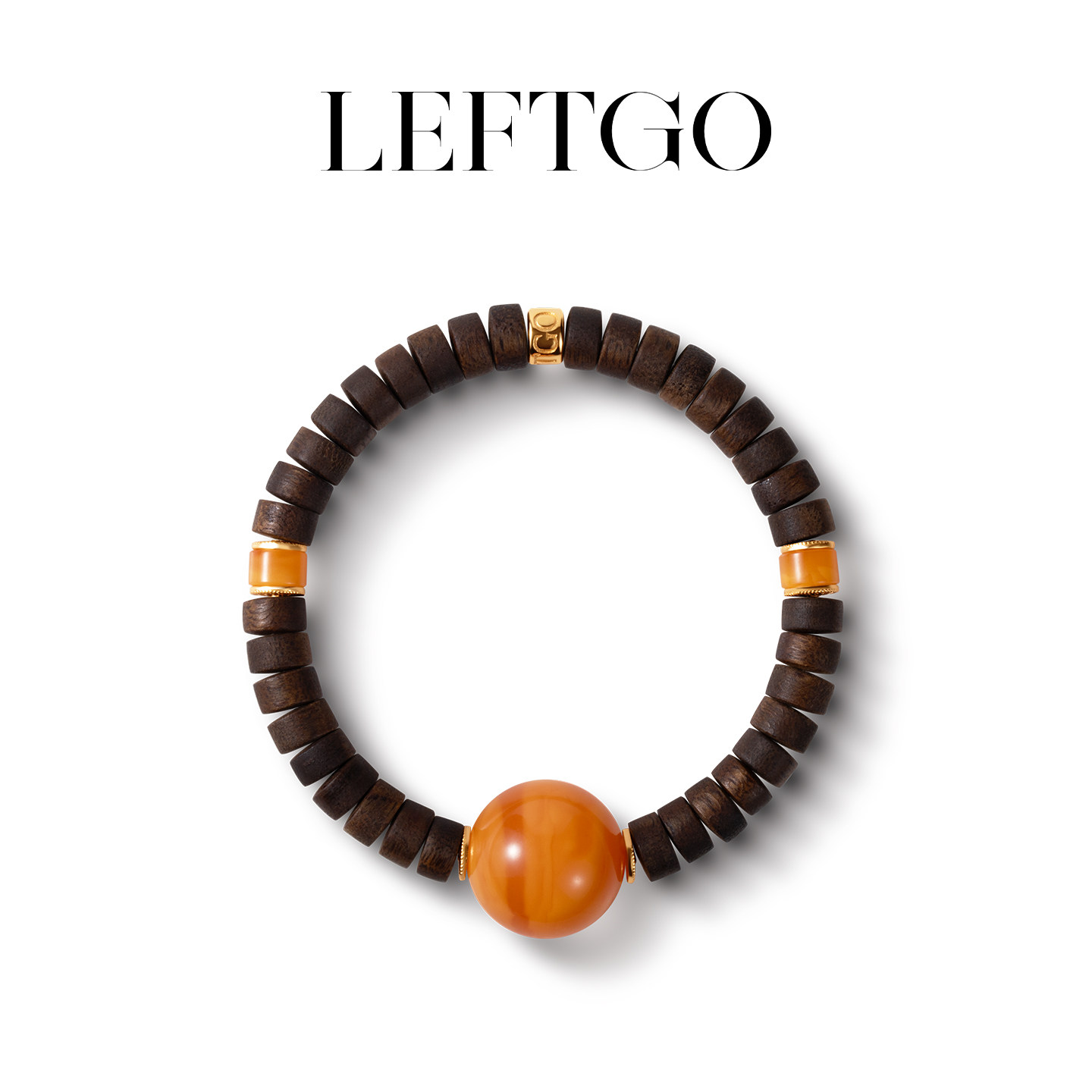 LEFTGO左戈天然老蜜蜡沉香直切珠手串女款S925银镀18K金手链
