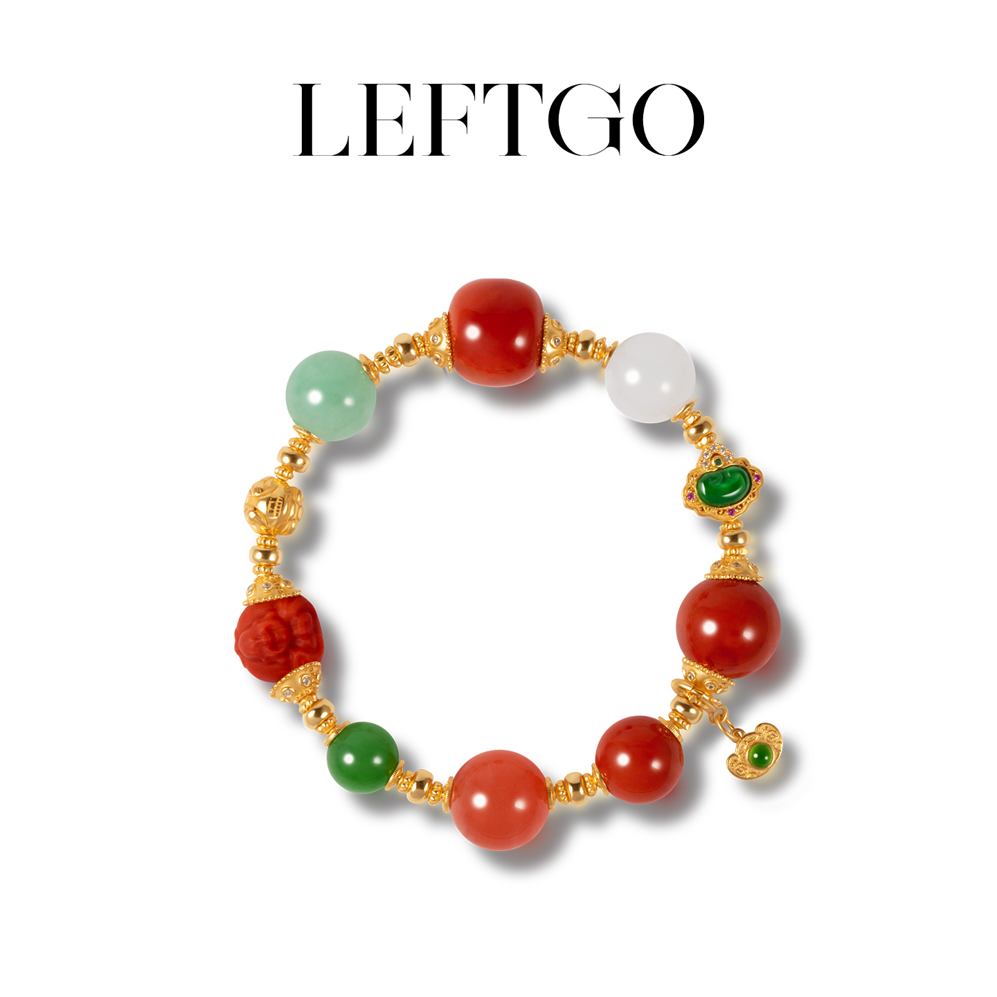 LEFTGO左戈天然南红翡翠多宝手串