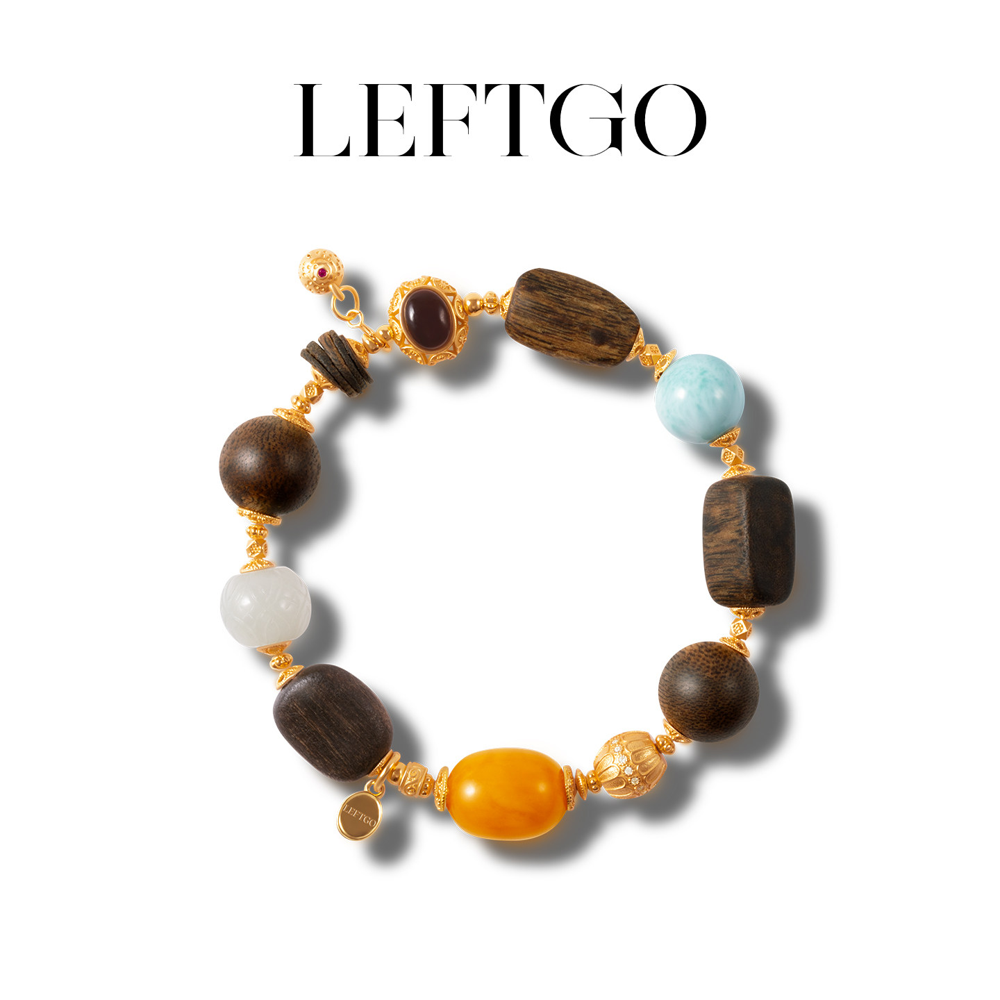 LEFTGO左戈天然沉香蜜蜡和田玉海纹石手链女款S925银镀金多宝手串,饰品/流行首饰/时尚饰品新,多宝手串,淘宝优惠券,粉丝福利购,淘宝优惠卷