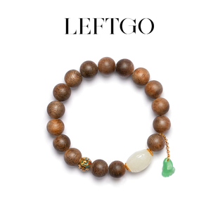 LEFTGO左戈沉香手串女海南莺歌绿奇楠S925银镀18k金高端原创国风