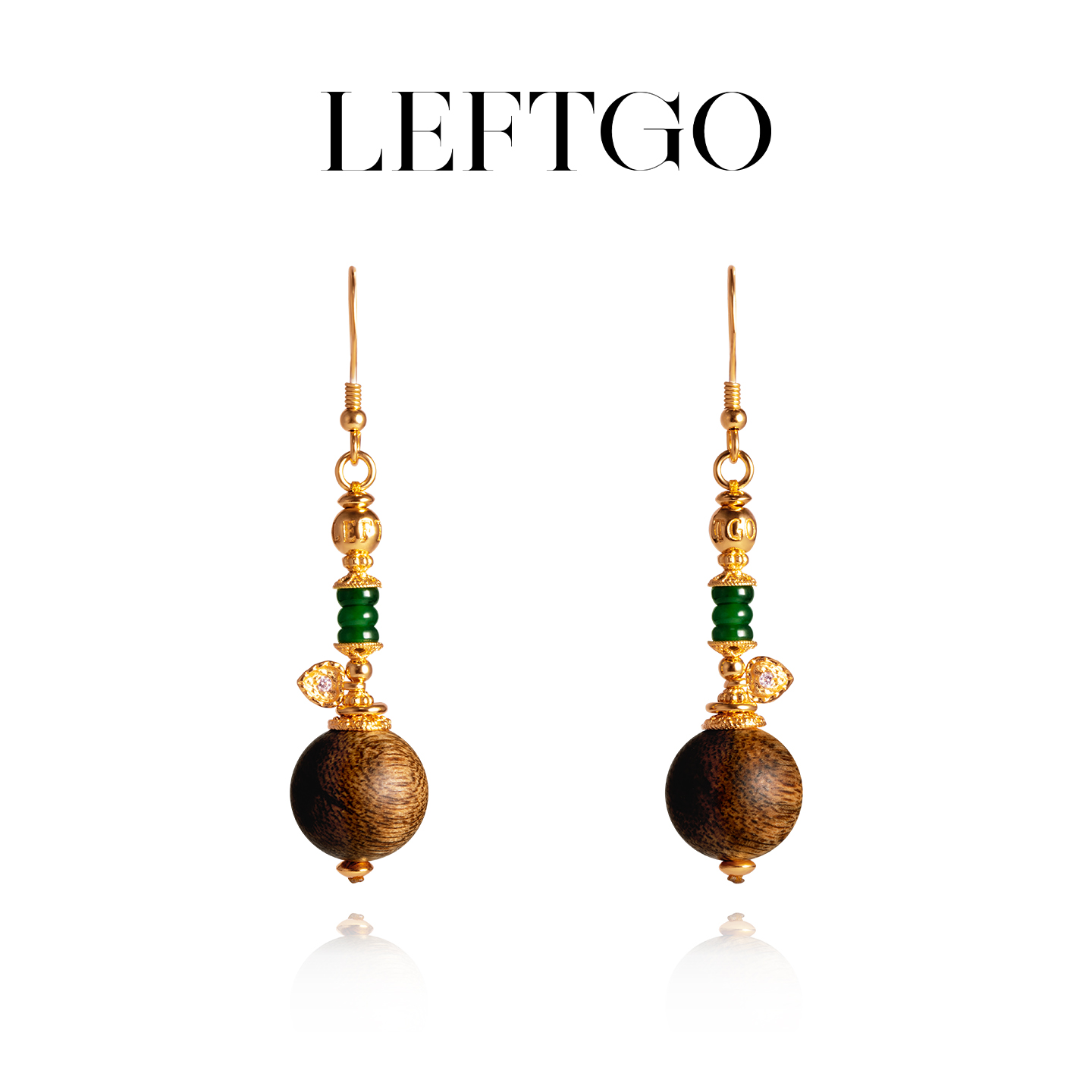 天然沉香圆珠耳坠耳吊女银镀金