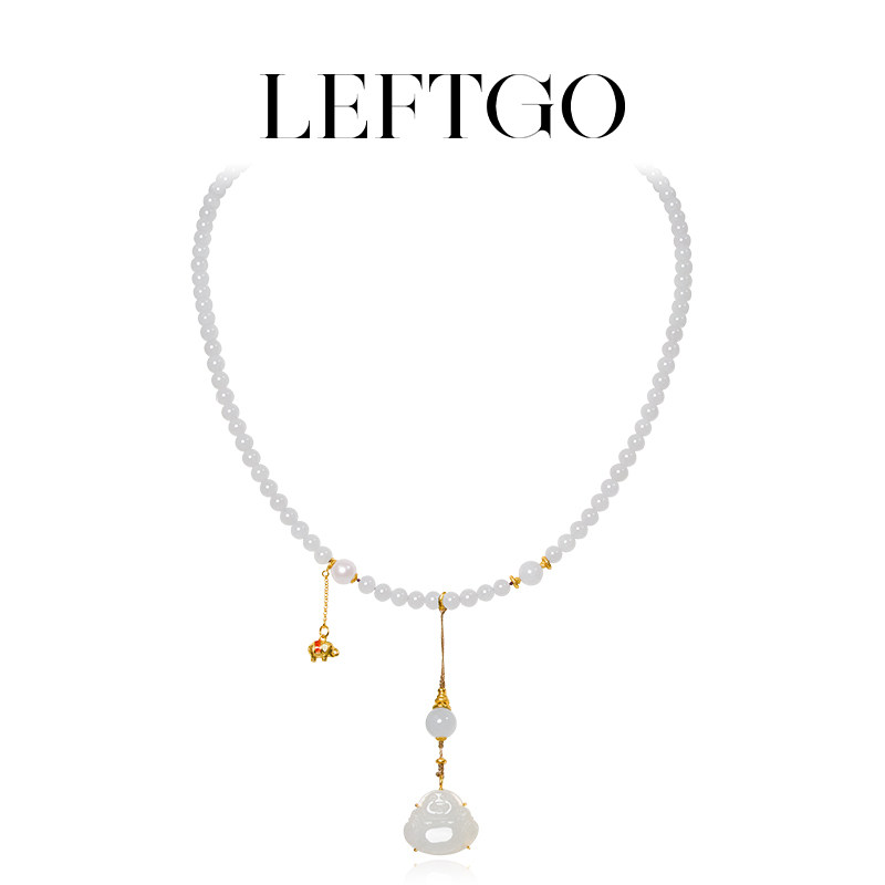 LEFTGO左戈天然冰种翡翠佛公吊坠项链女款小象珍珠珐琅彩礼物