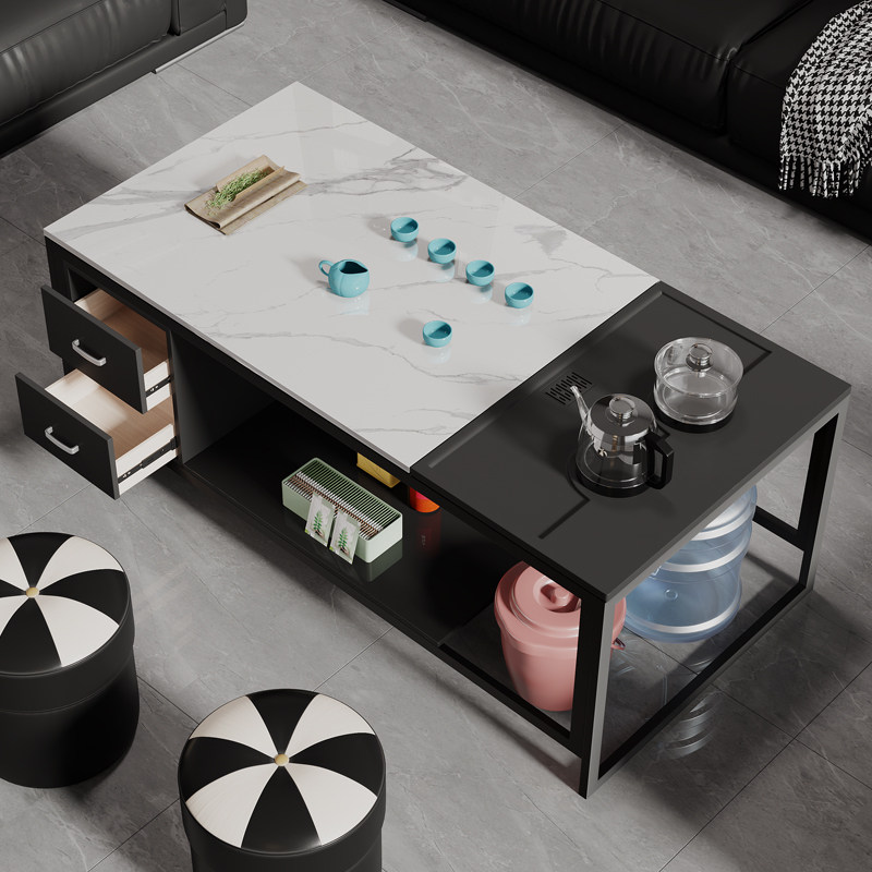 简约全自动功夫茶几带烧水壶一体多功能岩板茶台客厅家用泡茶桌