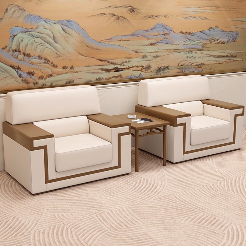 办公室商务酒店大堂政府会客厅真皮单人位茶几贵宾接待会议室沙发